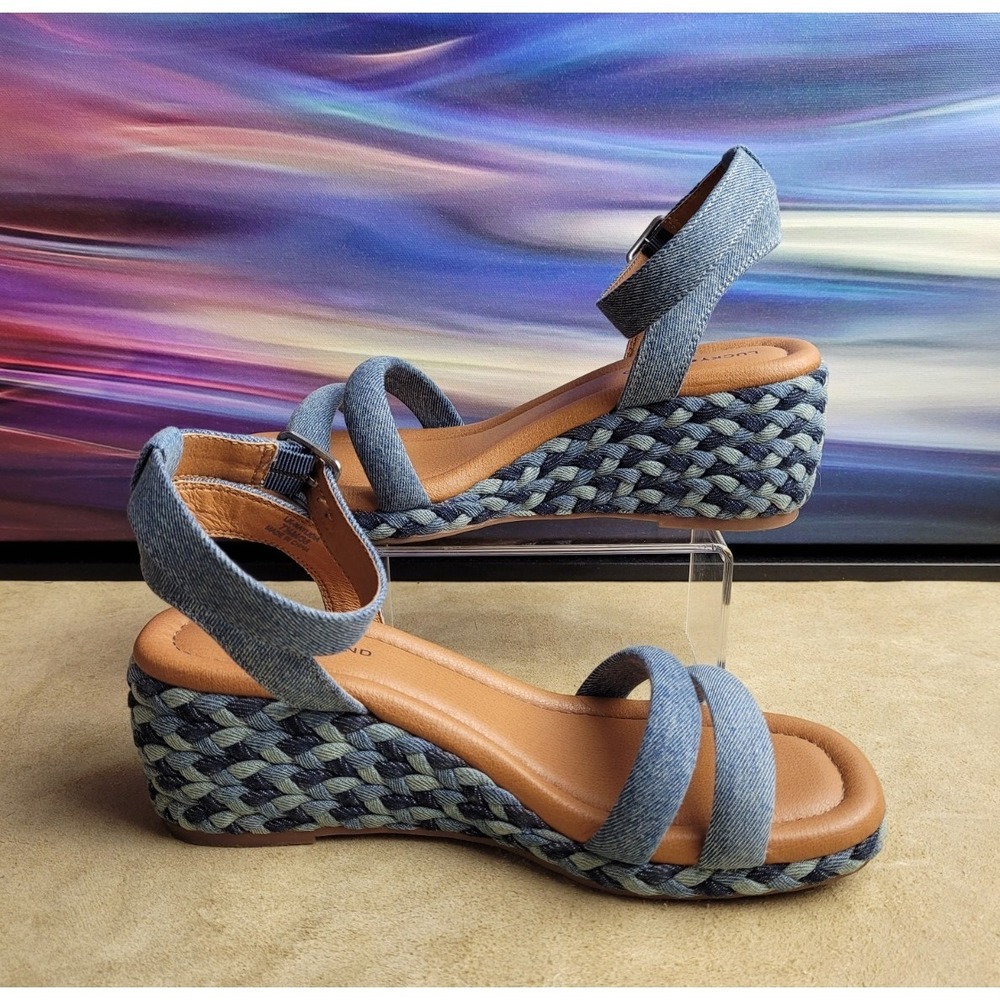 Lucky Brand Denim Espadrille Wedge Sandals - Naylicia, 7.5M, Bohemian, Y2K